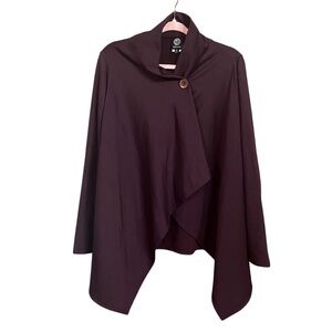 Bobeau Burgundy Long Sleeve One-Button Fleece Wrap Cardigan Size XL